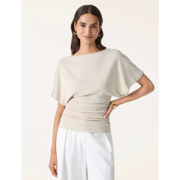 OGL Tops - OGL Top Size M NEW Sandwashed Effortless Boatneck Batwing Sleeve Cream Ruches